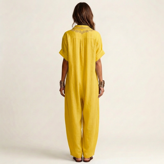 AURORE™ - Embroidered V-Neck Collar Linen Maxi Dress