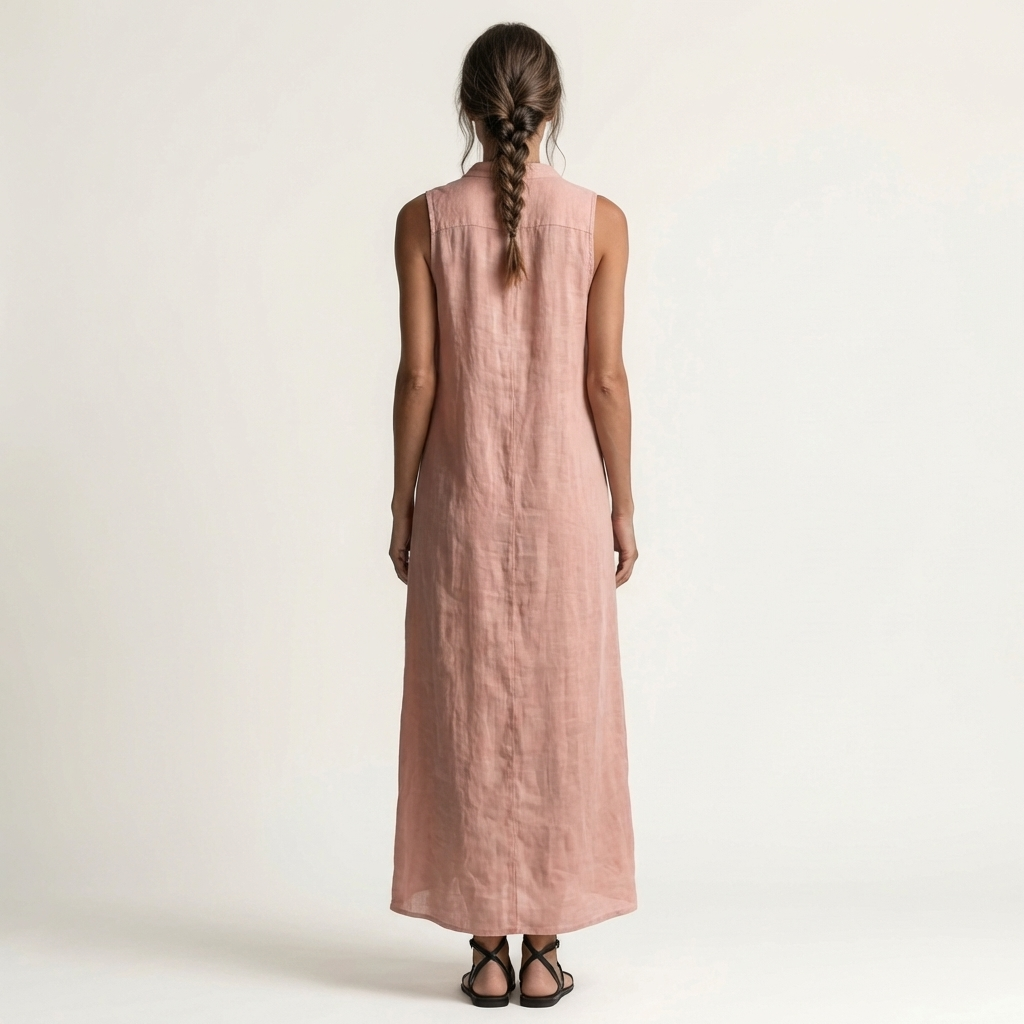 HENRIETTE™ - Hooded Button-Front Sleeveless Linen Maxi Dress