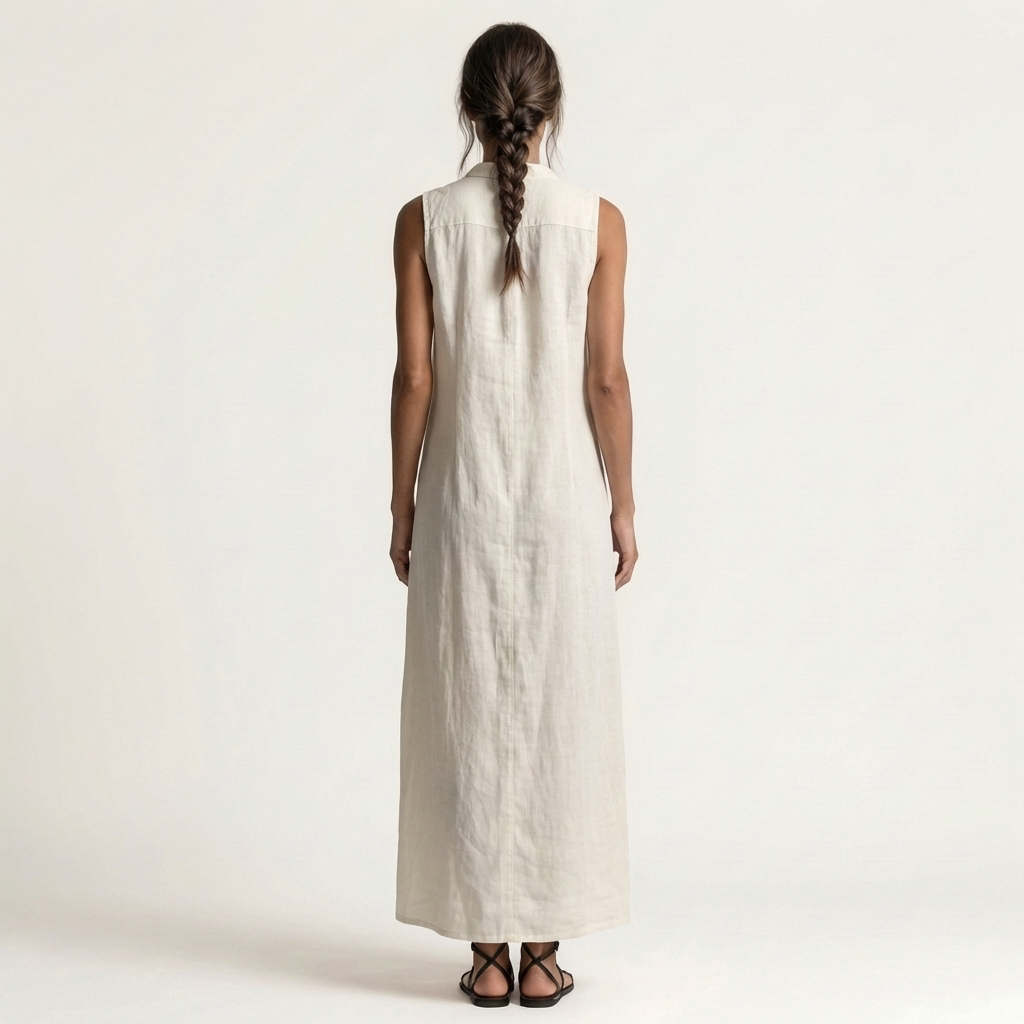HENRIETTE™ - Hooded Button-Front Sleeveless Linen Maxi Dress