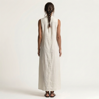 HENRIETTE™ - Hooded Button-Front Sleeveless Linen Maxi Dress