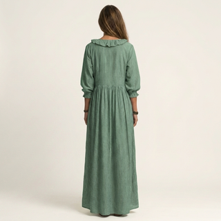MATHILDE™ - Ruffle V-Neck Striped Lantern-Sleeve Maxi Dress