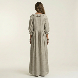 MATHILDE™ - Ruffle V-Neck Striped Lantern-Sleeve Maxi Dress