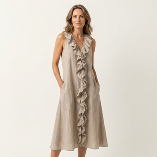 MORGANE™ - Ruffle-Front V-Neck Sleeveless Linen Maxi Dress