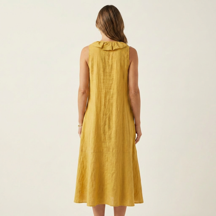 MORGANE™ - Ruffle-Front V-Neck Sleeveless Linen Maxi Dress