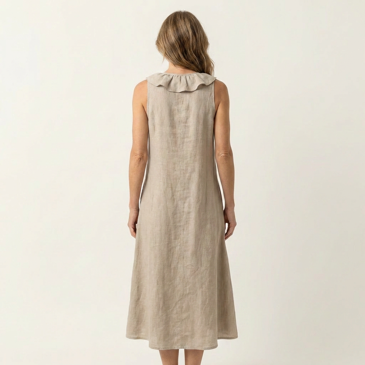 MORGANE™ - Ruffle-Front V-Neck Sleeveless Linen Maxi Dress