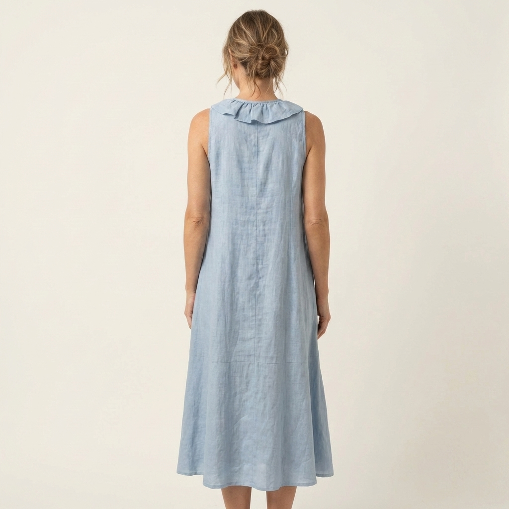 MORGANE™ - Ruffle-Front V-Neck Sleeveless Linen Maxi Dress