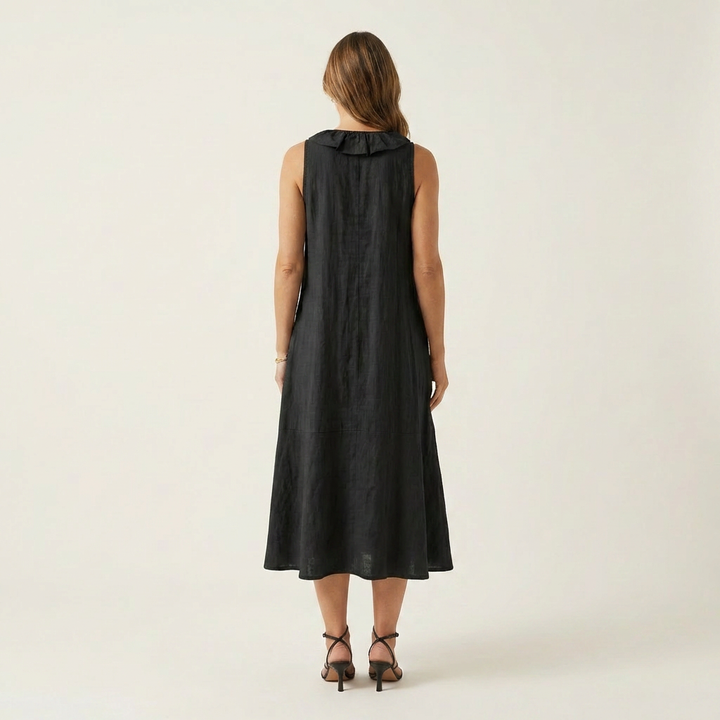 MORGANE™ - Ruffle-Front V-Neck Sleeveless Linen Maxi Dress