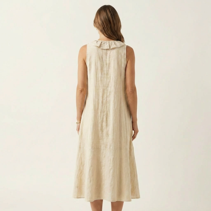 MORGANE™ - Ruffle-Front V-Neck Sleeveless Linen Maxi Dress