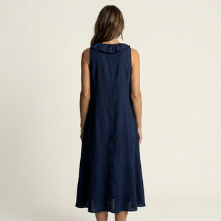MORGANE™ - Ruffle-Front V-Neck Sleeveless Linen Maxi Dress
