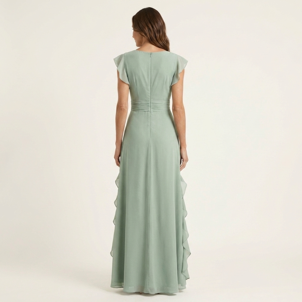LAETITIA™ - Wrap-Style V-Neck Flutter-Sleeve Cascading Ruffle Maxi Dress