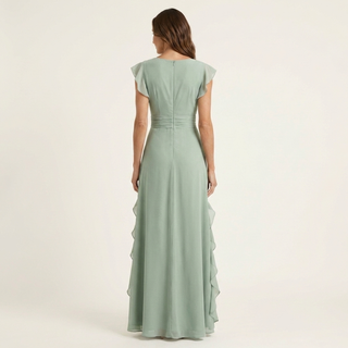 LAETITIA™ - Wrap-Style V-Neck Flutter-Sleeve Cascading Ruffle Maxi Dress