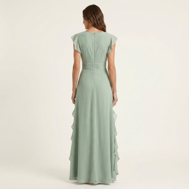 LAETITIA™ - Wrap-Style V-Neck Flutter-Sleeve Cascading Ruffle Maxi Dress