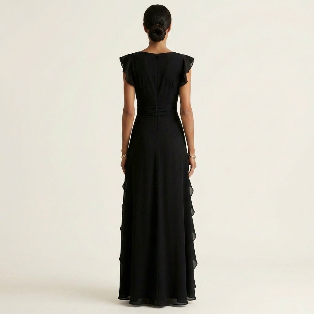 LAETITIA™ - Wrap-Style V-Neck Flutter-Sleeve Cascading Ruffle Maxi Dress