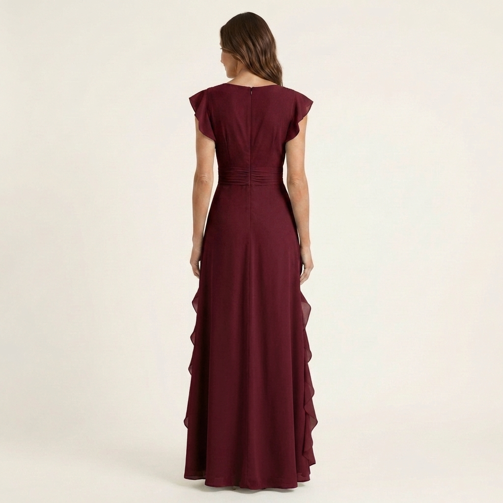 LAETITIA™ - Wrap-Style V-Neck Flutter-Sleeve Cascading Ruffle Maxi Dress