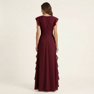 LAETITIA™ - Wrap-Style V-Neck Flutter-Sleeve Cascading Ruffle Maxi Dress