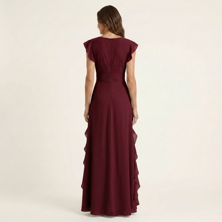 LAETITIA™ - Wrap-Style V-Neck Flutter-Sleeve Cascading Ruffle Maxi Dress