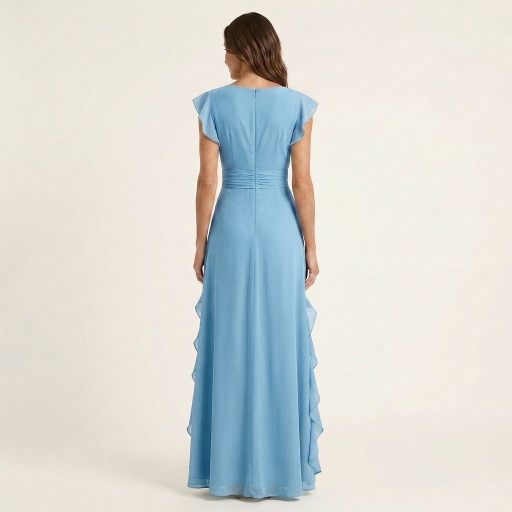 LAETITIA™ - Wrap-Style V-Neck Flutter-Sleeve Cascading Ruffle Maxi Dress