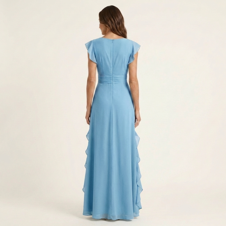 LAETITIA™ - Wrap-Style V-Neck Flutter-Sleeve Cascading Ruffle Maxi Dress