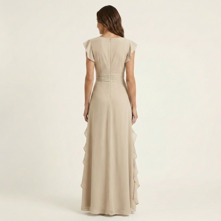LAETITIA™ - Wrap-Style V-Neck Flutter-Sleeve Cascading Ruffle Maxi Dress