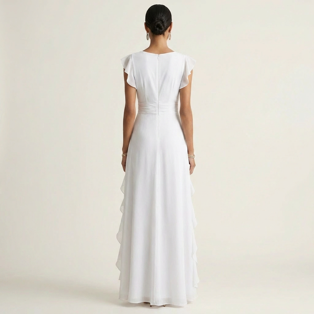 LAETITIA™ - Wrap-Style V-Neck Flutter-Sleeve Cascading Ruffle Maxi Dress