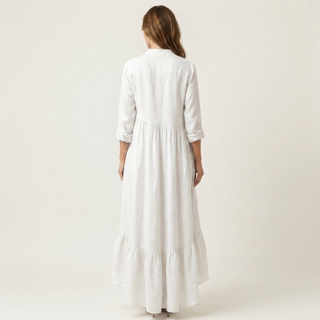 MARGHERITA™ - Stand-Collar Button-Front Ruffle Hem Maxi Dress