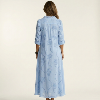 ILARIA™ - Cotton-Linen Maxi Dress with Tonal Floral Embroidery