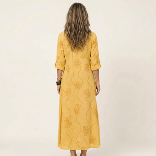 ILARIA™ - Cotton-Linen Maxi Dress with Tonal Floral Embroidery