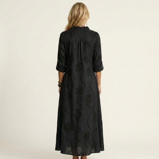 ILARIA™ - Cotton-Linen Maxi Dress with Tonal Floral Embroidery