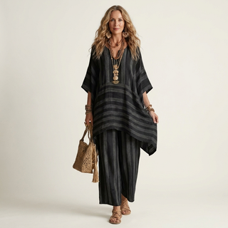 PASCALINE™ - Two-Piece Striped Cotton-Linen Set