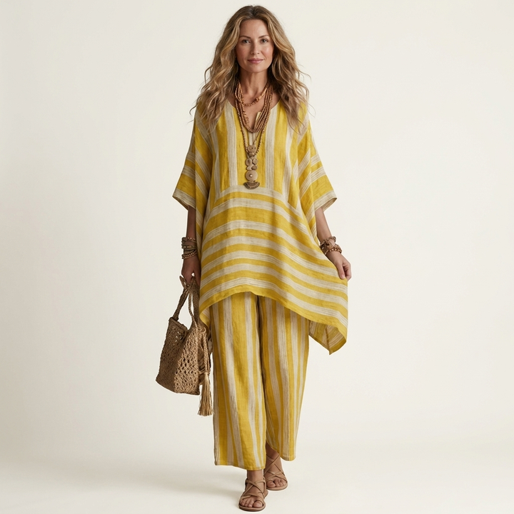 PASCALINE™ - Two-Piece Striped Cotton-Linen Set