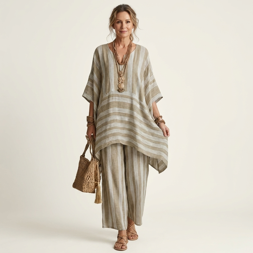 PASCALINE™ - Two-Piece Striped Cotton-Linen Set