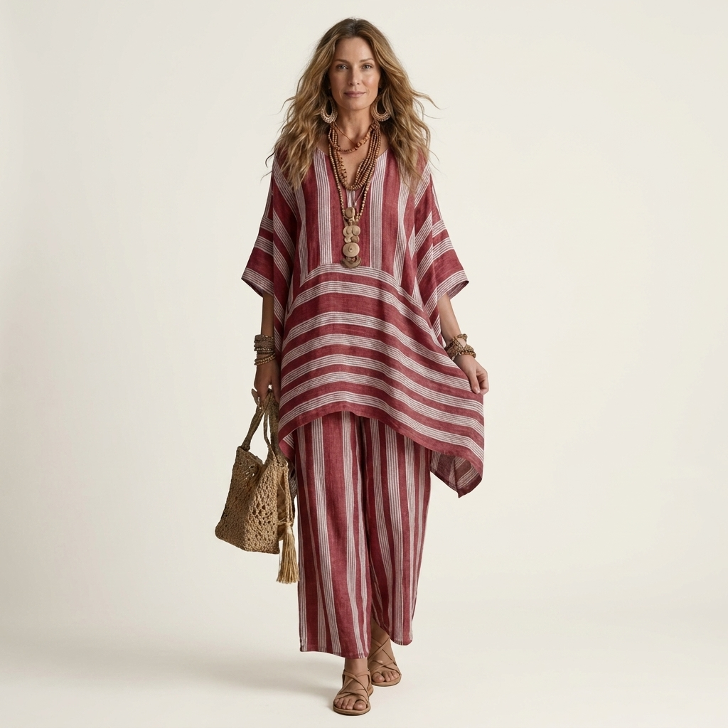 PASCALINE™ - Two-Piece Striped Cotton-Linen Set