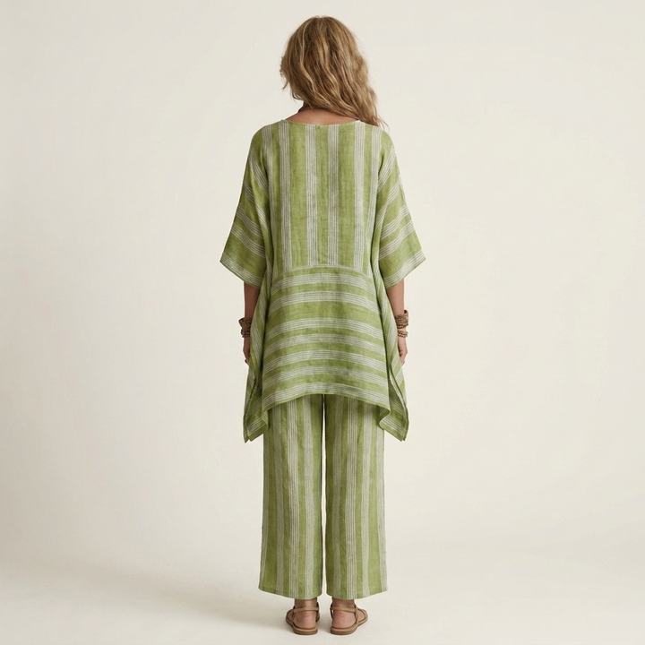 PASCALINE™ - Two-Piece Striped Cotton-Linen Set
