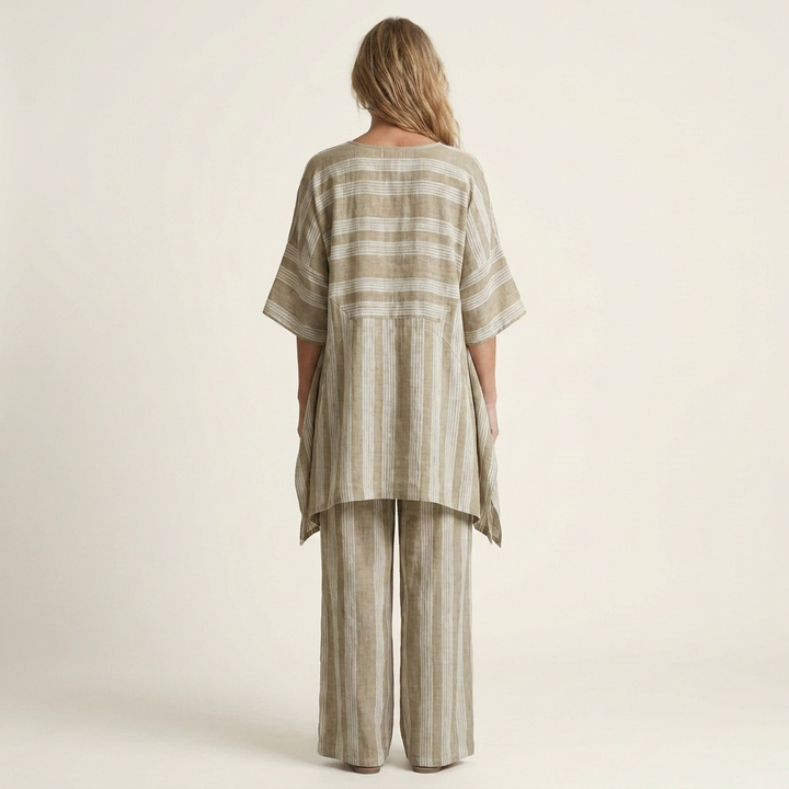 PASCALINE™ - Two-Piece Striped Cotton-Linen Set
