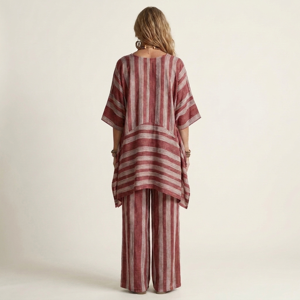 PASCALINE™ - Two-Piece Striped Cotton-Linen Set