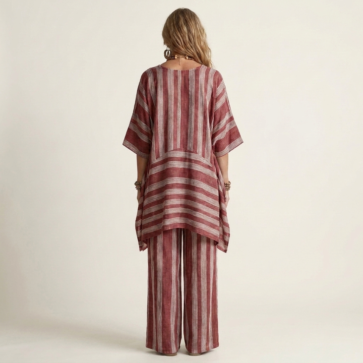 PASCALINE™ - Two-Piece Striped Cotton-Linen Set
