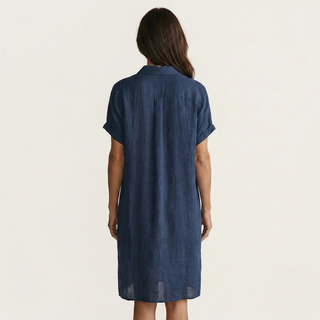 GEORGINA™ - Cotton-Linen Midi Shirt Dress with Rolled Cuffs