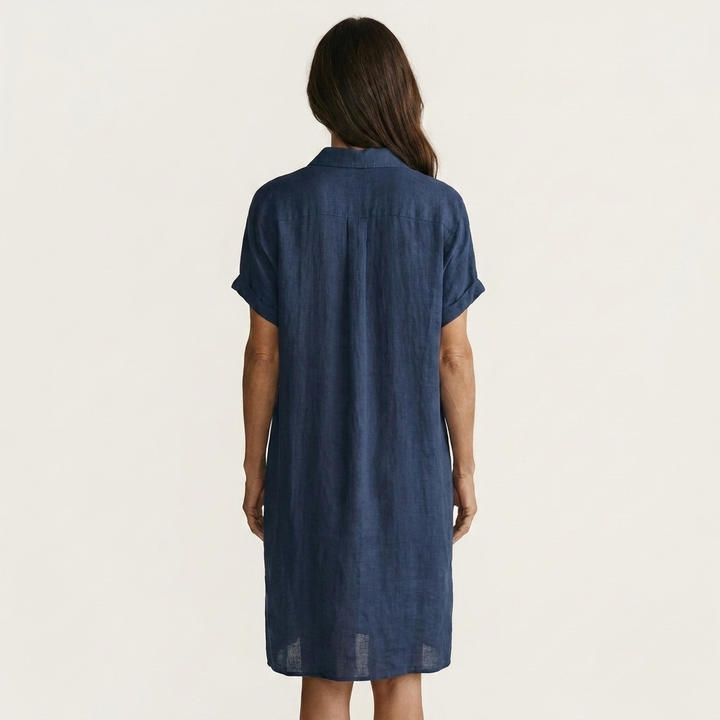 GEORGINA™ - Cotton-Linen Midi Shirt Dress with Rolled Cuffs