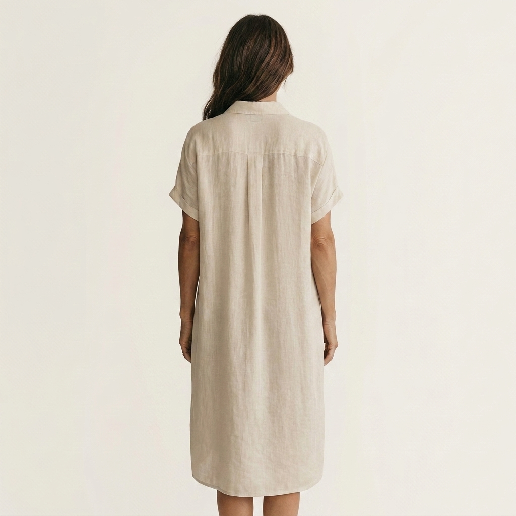 GEORGINA™ - Cotton-Linen Midi Shirt Dress with Rolled Cuffs