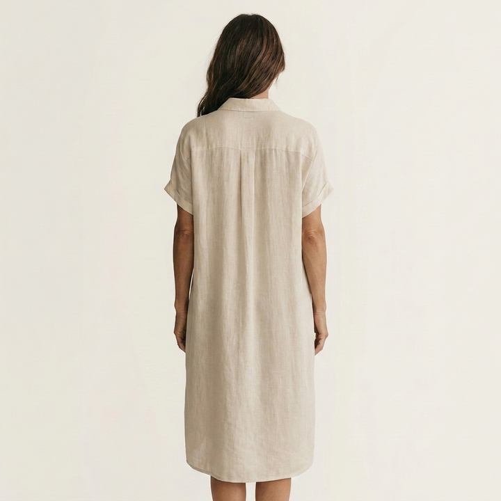 GEORGINA™ - Cotton-Linen Midi Shirt Dress with Rolled Cuffs