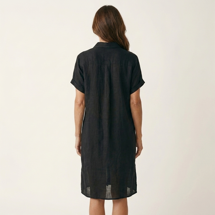 GEORGINA™ - Cotton-Linen Midi Shirt Dress with Rolled Cuffs