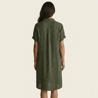 GEORGINA™ - Cotton-Linen Midi Shirt Dress with Rolled Cuffs
