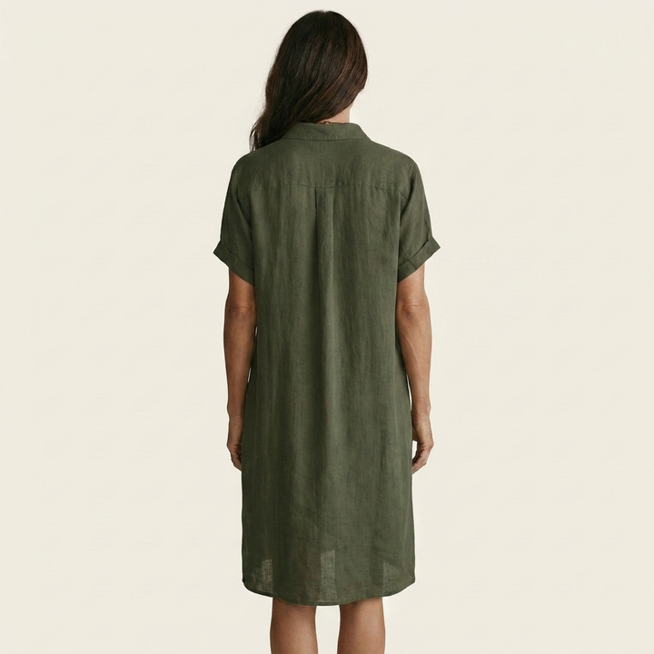 GEORGINA™ - Cotton-Linen Midi Shirt Dress with Rolled Cuffs