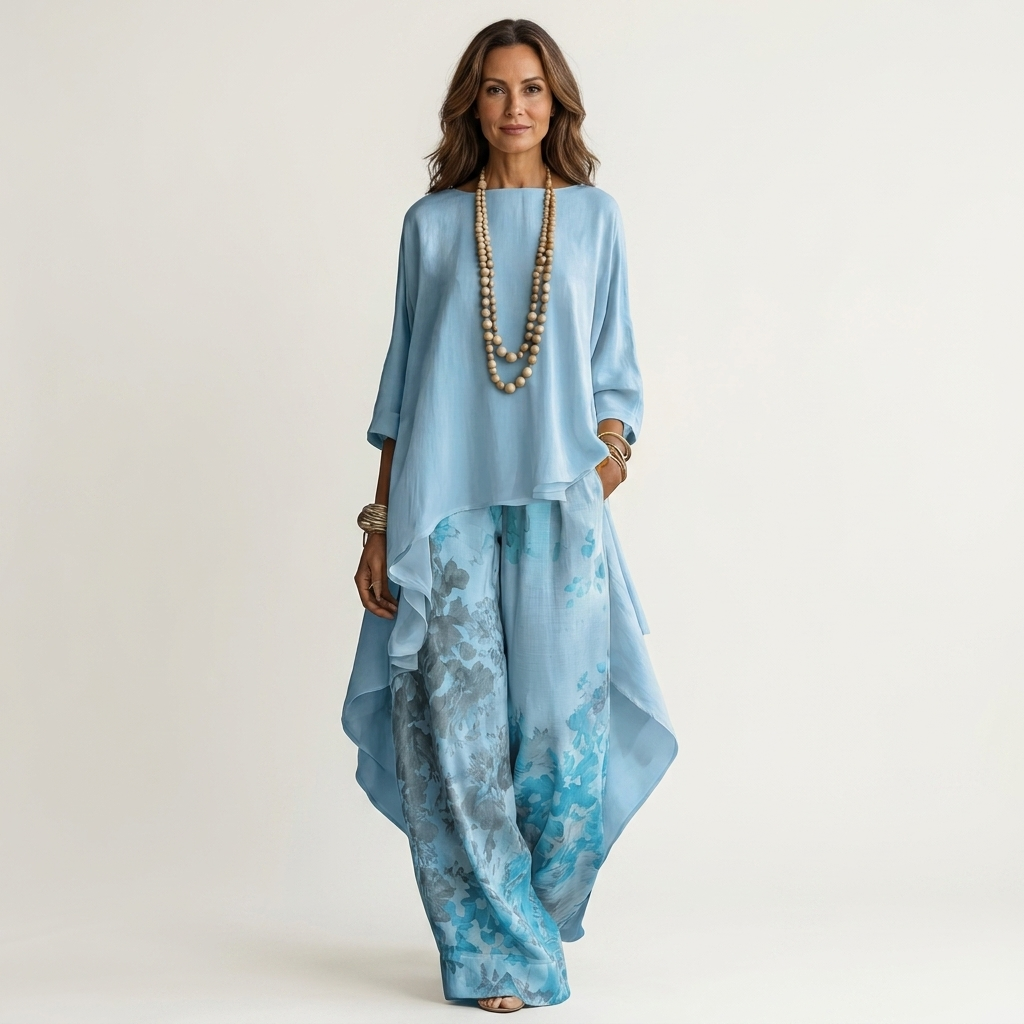 CAPUCINE™ - Cotton-Silk Two-Piece Set with Asymmetric Tunic