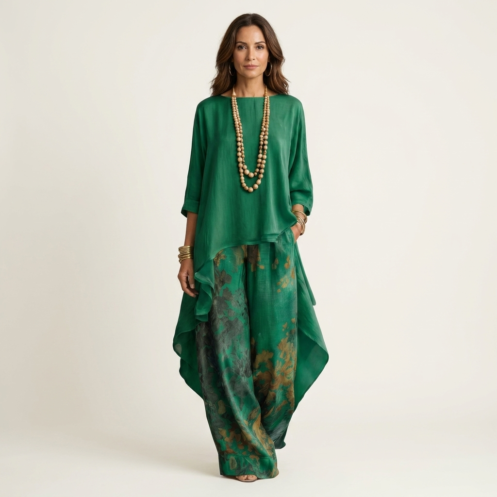 CAPUCINE™ - Cotton-Silk Two-Piece Set with Asymmetric Tunic