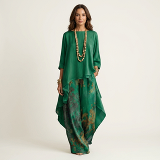 CAPUCINE™ - Cotton-Silk Two-Piece Set with Asymmetric Tunic