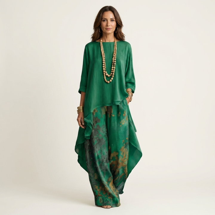 CAPUCINE™ - Cotton-Silk Two-Piece Set with Asymmetric Tunic
