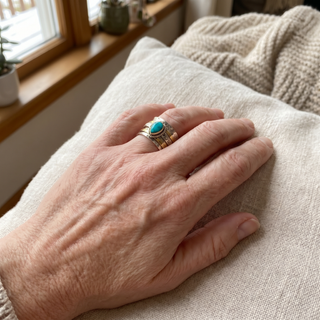 Sienna | Antique Turquoise Inlaid Gold Silver Ring