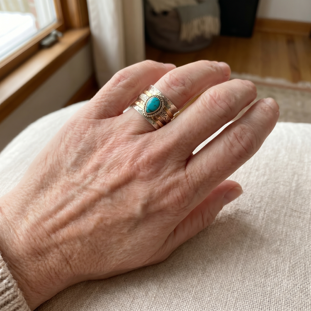 Sienna | Antique Turquoise Inlaid Gold Silver Ring