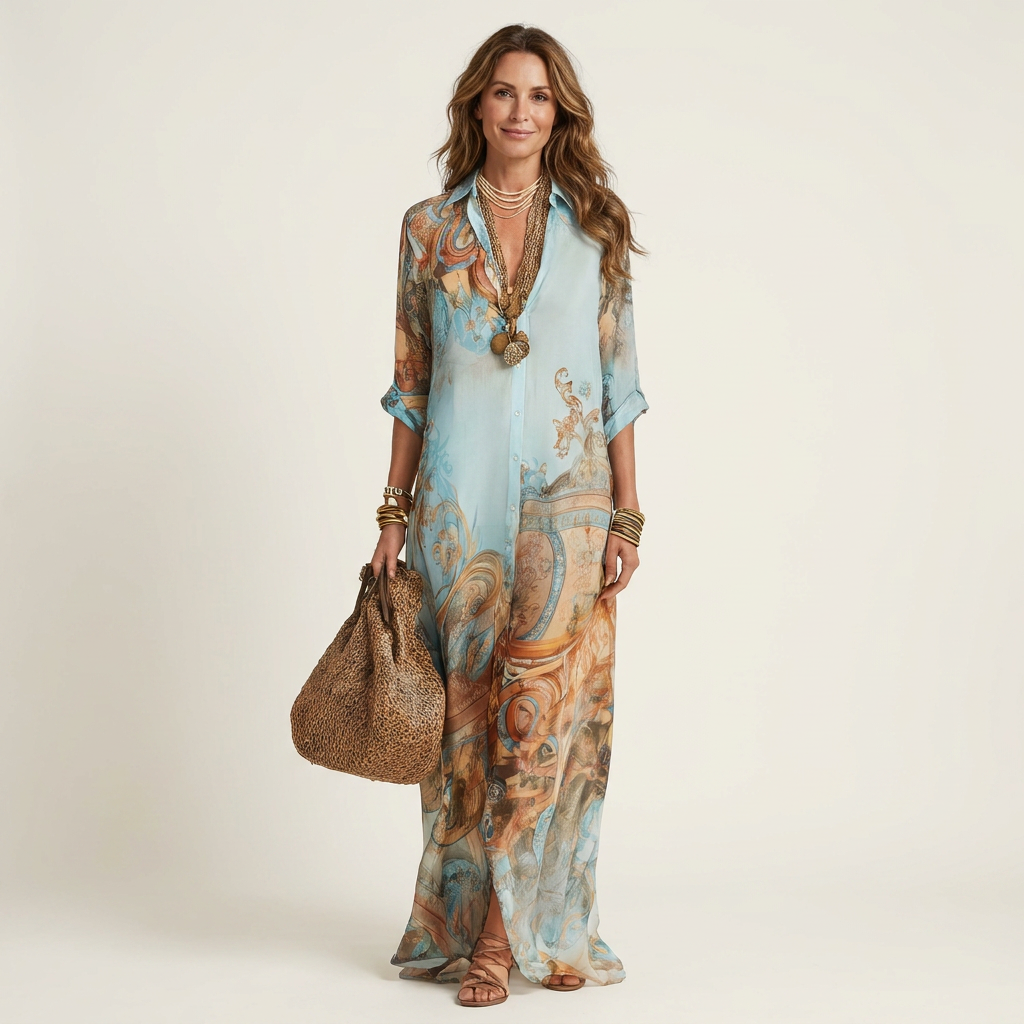 MARIETTA™ - Silk Maxi Shirt Dress